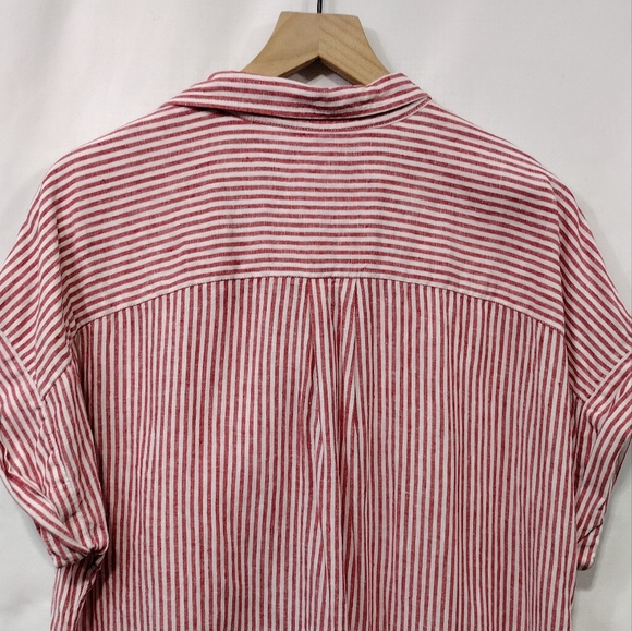 Ralph Lauren 100% Linen Striped Button Shirt Womens XL White Red Casual Comfy - Picture 7 of 9